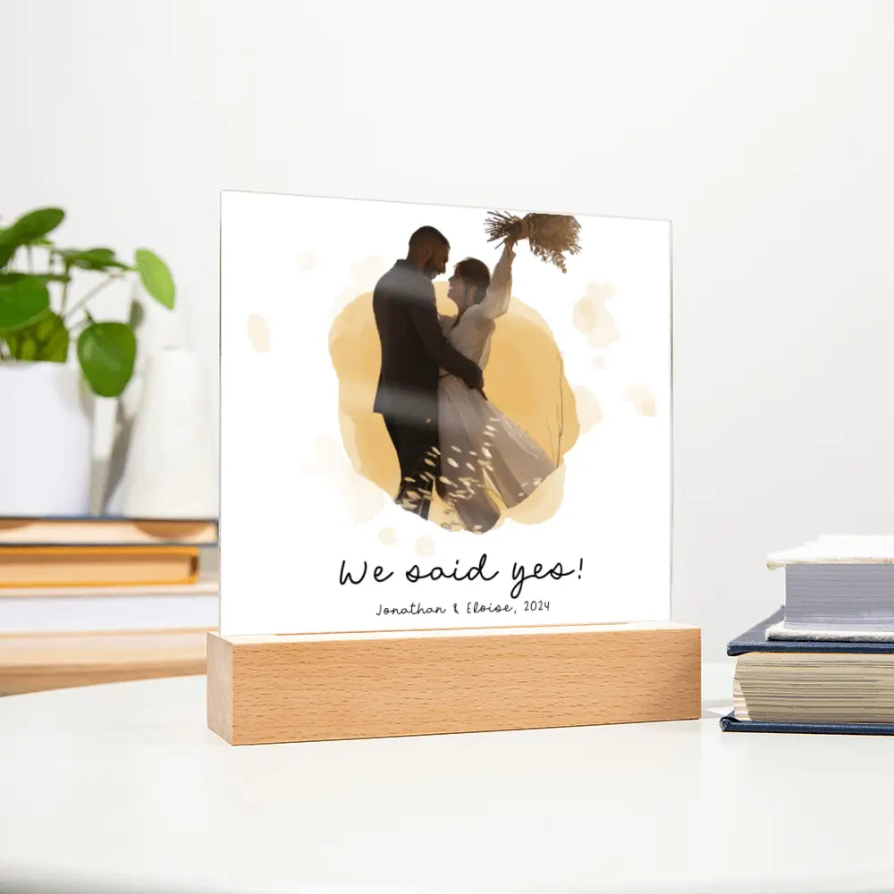Customized Acrylic Sign We Said Yes With Wooden Stand - Personalized Gift Ideas - Unique Home Décor - Personalized Wooden Stand ShineOn Fulfillment