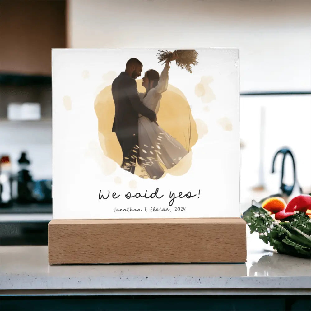 Customized Acrylic Sign We Said Yes With Wooden Stand - Personalized Gift Ideas - Unique Home Décor - Personalized Wooden Stand ShineOn Fulfillment