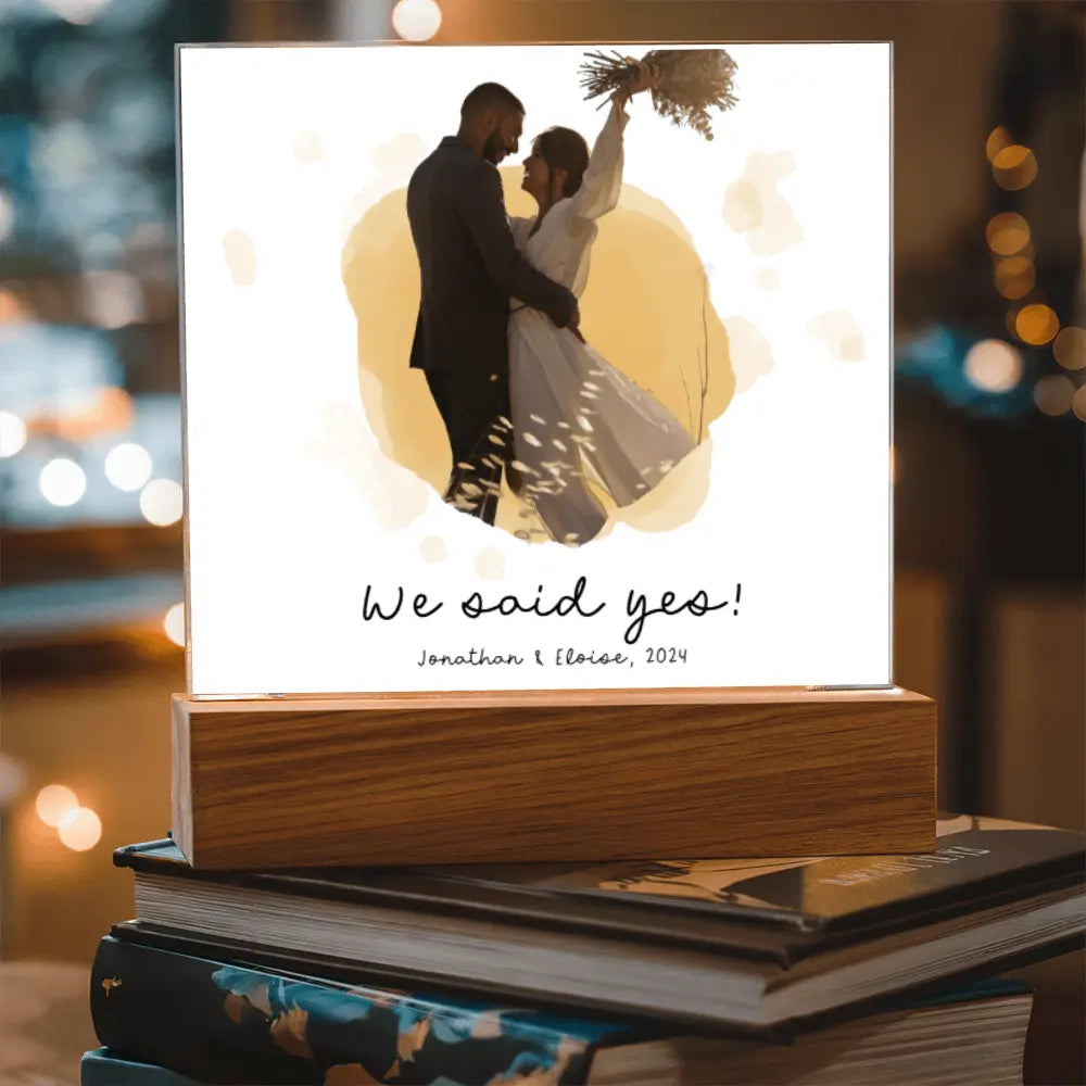 Customized Acrylic Sign We Said Yes With Wooden Stand - Personalized Gift Ideas - Unique Home Décor - Personalized Wooden Stand ShineOn Fulfillment