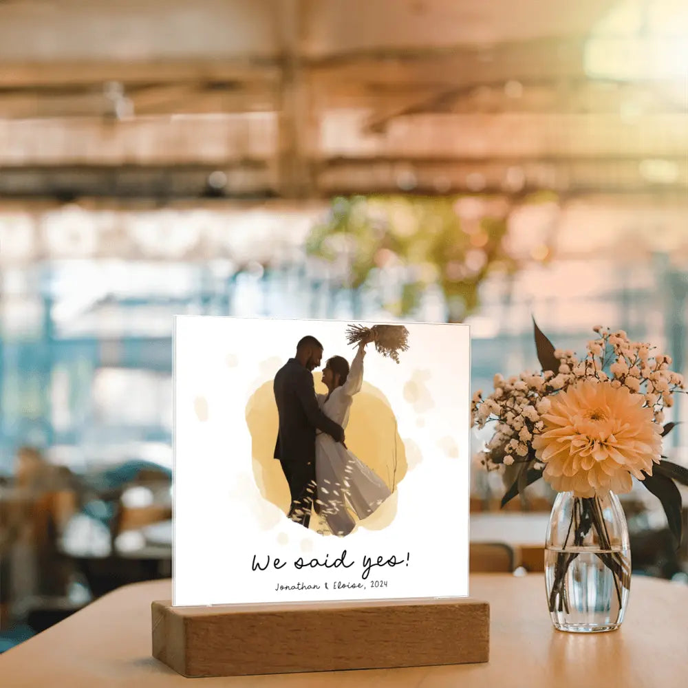 Customized Acrylic Sign We Said Yes With Wooden Stand - Personalized Gift Ideas - Unique Home Décor - Personalized Wooden Stand ShineOn Fulfillment