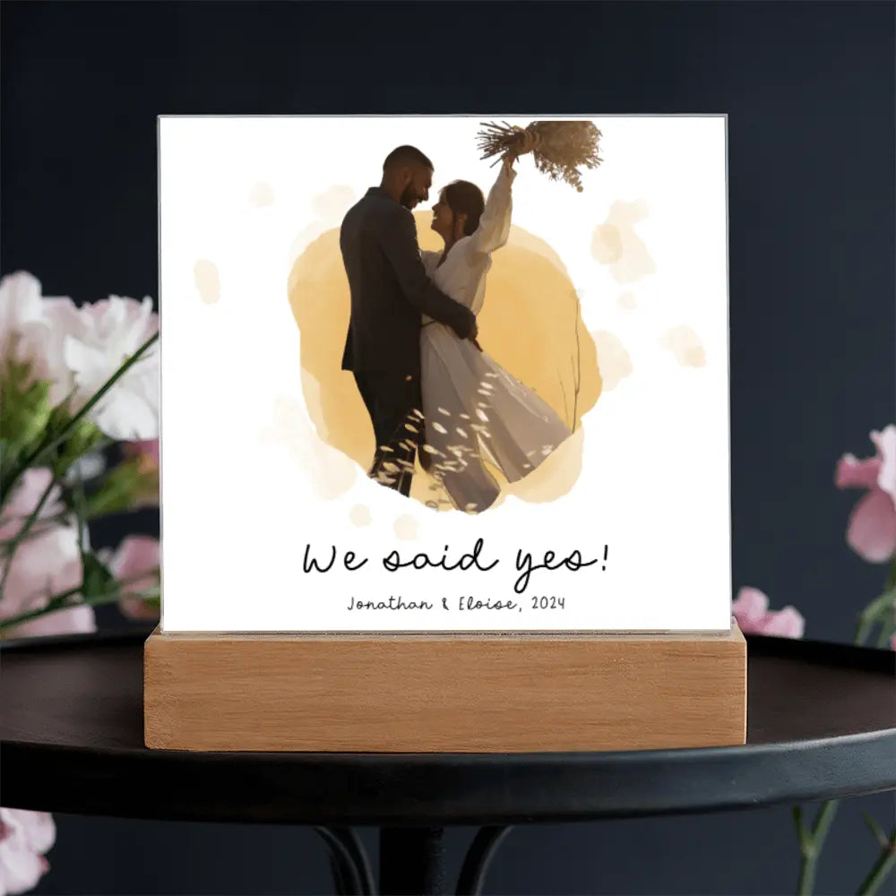 Customized Acrylic Sign We Said Yes With Wooden Stand - Personalized Gift Ideas - Unique Home Décor - Personalized Wooden Stand ShineOn Fulfillment