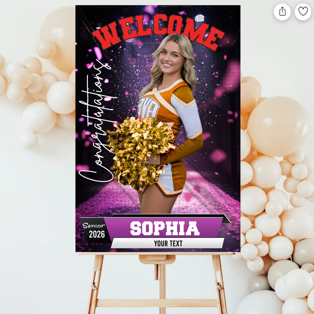 Personalized Cheerleading Posters Congratulations Gold Graduation Photo