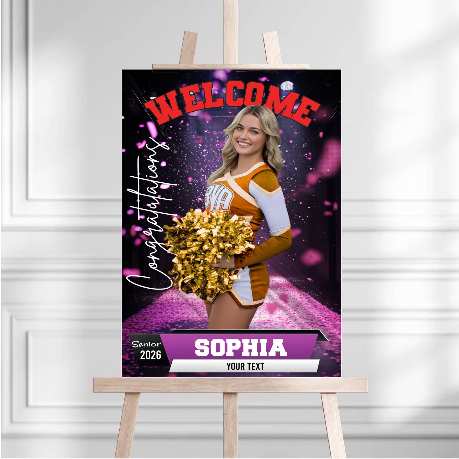 Personalized Cheerleading Posters Congratulations Gold Graduation Photo