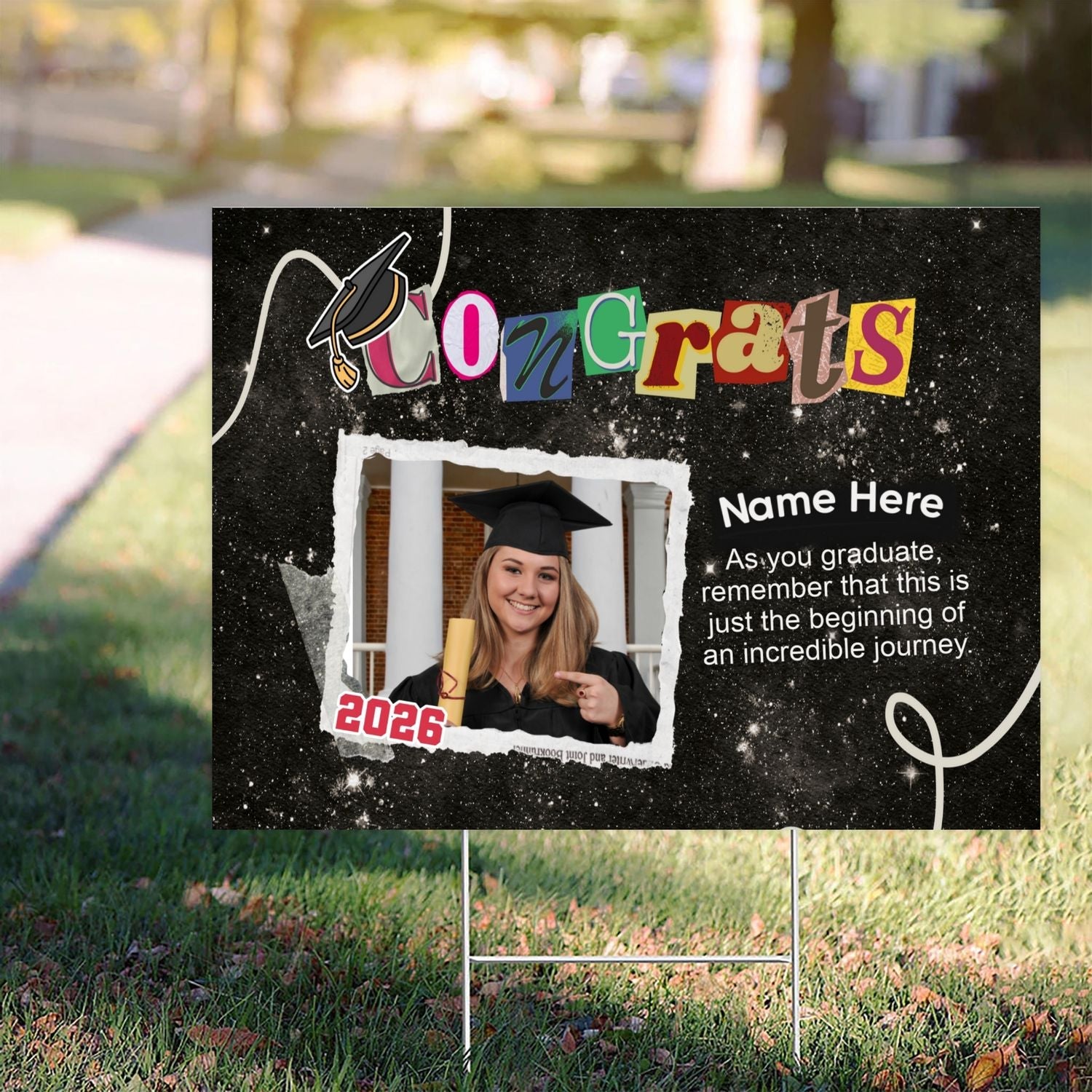 Personalized Congrats Graduation 2026 Galaxy Yard Sign Lichi Gifts customall