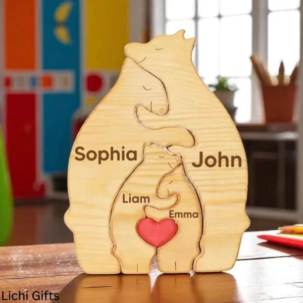 🐻 Personalized Wooden Bear Puzzle – Celebrate Your Family with a Handcrafted Gift customall