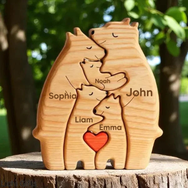 🐻 Personalized Wooden Bear Puzzle – Celebrate Your Family with a Handcrafted Gift customall