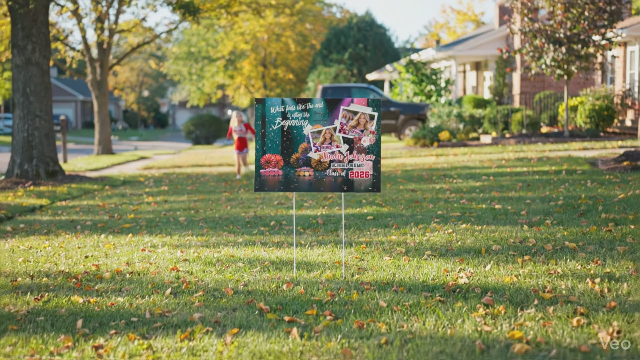 Personalized Cheerleader Graduation Yard Sign 2026 with Photo Collage – Custom Class of 2026 Welcome Sign, Graduation Party Decoration
