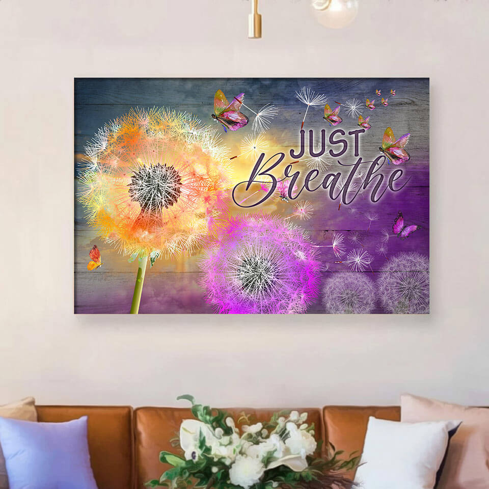 Personalized name Colorful Dandelion - Just breathe Jesus Landscape Canvas Print